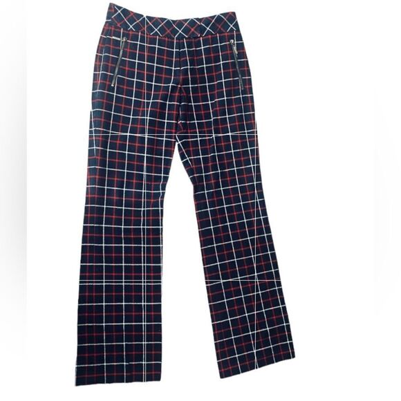 Tommy Hilfiger Wm’s Sz 2 Black Red White Windowpane Plaid Straight Leg Pants - Picture 1 of 6
